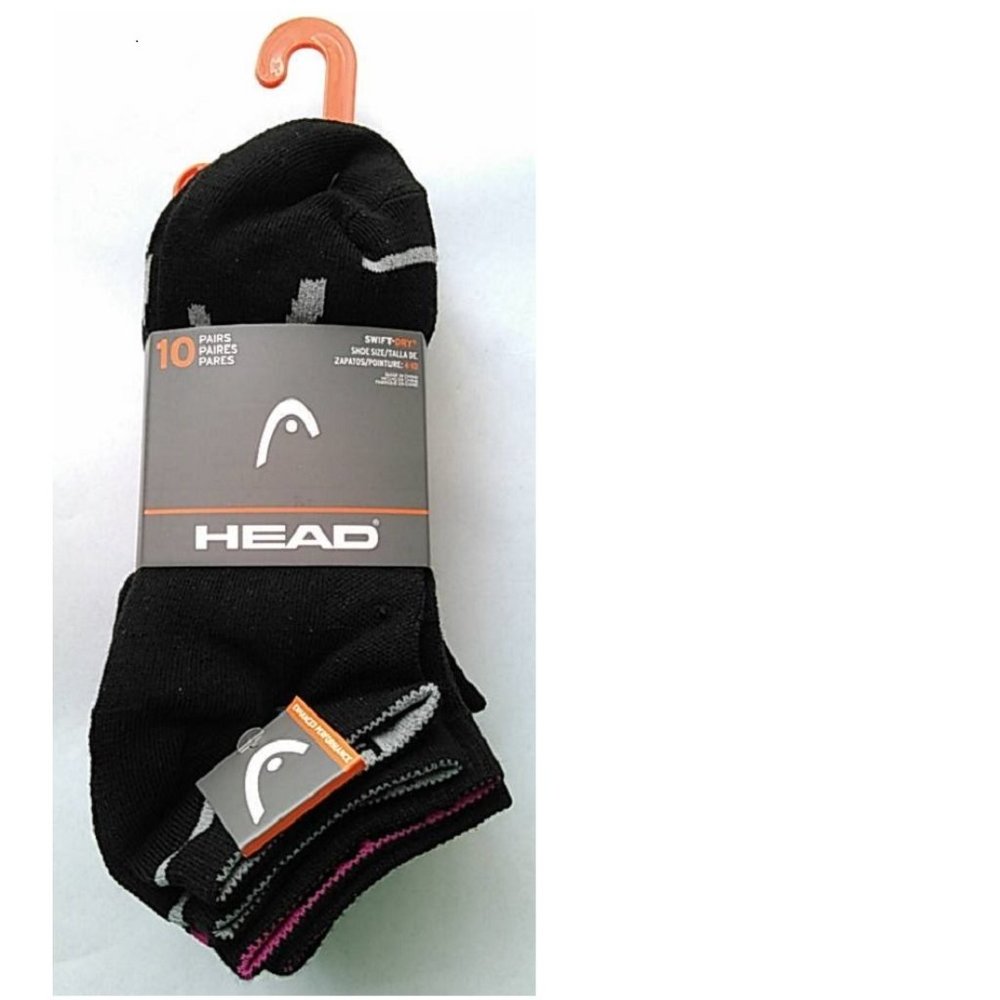 HEAD Women's 10-Pair Swift-Dry Low-Cut Socks, Black